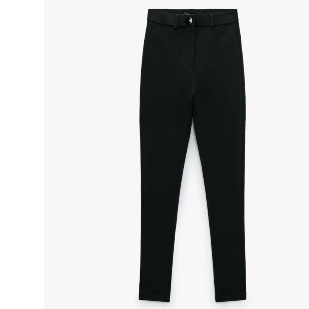 Zara Black Stretchy Button Legging Pant Trousers